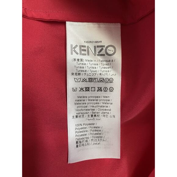 KENZO Red Flare A line Mini Dress Tunic Long Sleeve Neck Tie Crepe 34 XS - Picture 7 of 11
